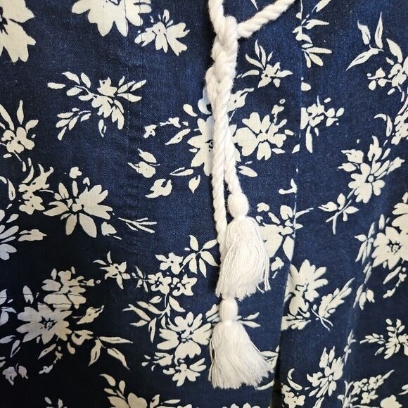 Lauren Ralph Lauren Women's Med Blue  Floral Cropped Pants linen blend wide leg - Picture 2 of 12